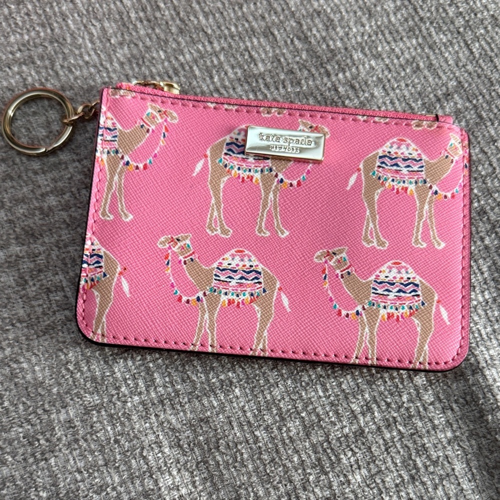 Kate Spade Pink Camel Print Card Holder with Keyring